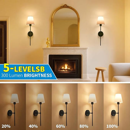Wall sconces Set of Two Battery Operated – Rechargeable Wireless Wall Lights with Remote, 15 Colors & Dimmable Detachable Bulbs, Black Wall Lamps for Bedroom, Living Room, Hallway, and Home Decor