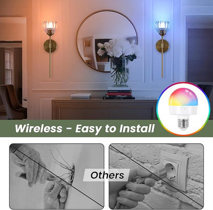Vintage Battery Operated Wall Sconce Set of 2,Rechargeable Wall Lights with RGB Dimmable Detachable Bulbs and Remote,LED Wireless Wall Lamps for Bedroom Living Room Hallway