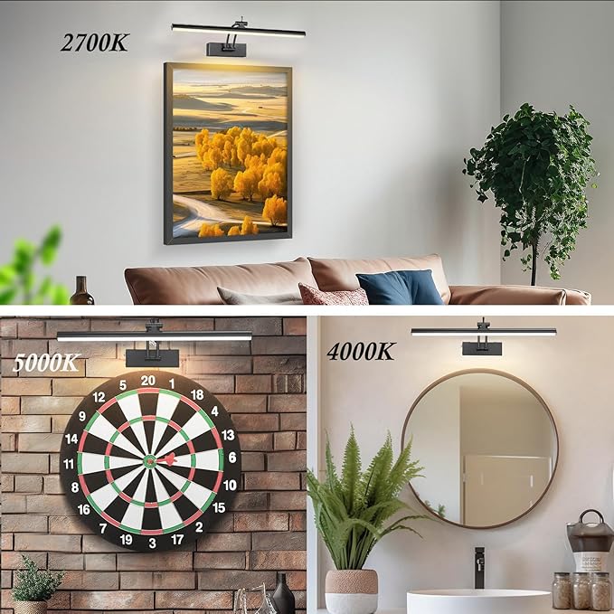 2 Pack Picture Lights for Wall Battery Operated, 16 inch Wireless Art Lighting for Painting, 6 Colors Picture Frame Lights with Remote, Dimmable 5200mAh Gallery Light, Black
