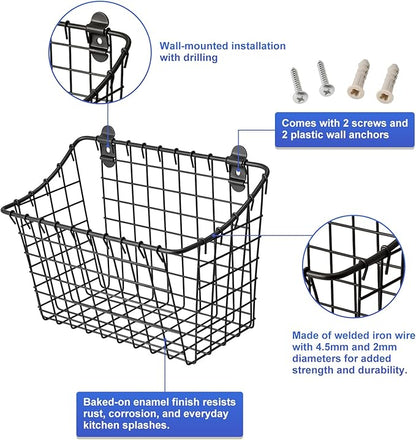 Wall Mounted Iron Spice Rack – Grey Painted Kitchen Wall Shelf & Seasoning Organizer for Jars, Condiments & Spices – 26.5cm W × 14cm D × 18.5cm H Floating Pantry Storage Rack with Screw Mount
