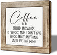 Farmhouse Coffee Wood Decor, Coffee Spelled Backwards Sign, Rustic Farmhouse Cafe Bar Decoration Accessories, Cafe Decor for Table, Funny Office Desk Decoration 5.9X5.9 Inches