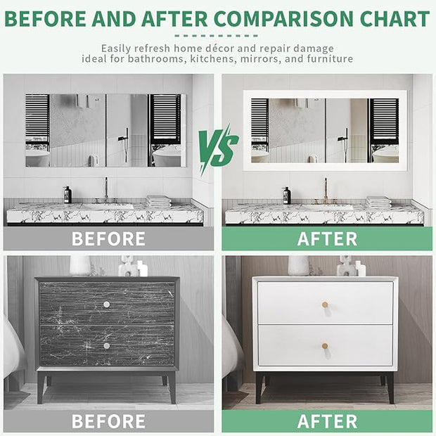 Peel and Stick Wallpaper Borders 390” x 2.36” Self Adhesive Mirror Frame Border Wood Grain DIY for Kitchen Bathroom Mirror Removal Border Sticker Wall Decor Cover 6.4 Sq.Ft, White Wood