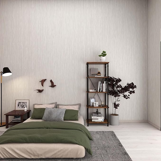 Timeet Peel and Stick Wallpaper Modern Self Adhesive Wallpaper Textured Neutral Stripe Contact Paper Removable Vinyl Wall Paper for Accent Wall Modern Minimalist Wall Decor 17.3