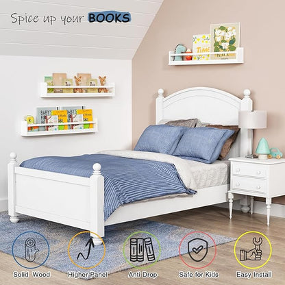 White Toddler Wall Bookshelf for Kids Room, 36 Inch Long Floating Nursery Book Shelves for Wall, Wide Hanging Bookshelves for Baby Girl Boy Childrens Kid Bedoom Playroom -Set of 3