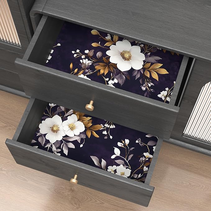 Vintage Floral Wallpaper Peel and Stick Purple White Flowers Contact Paper 17.5" x 118" Wall Paper Self Adhesive Vinyl Waterproof Removable for Kitchen Bathroom Shelves Cabinet Drawer Table Decor