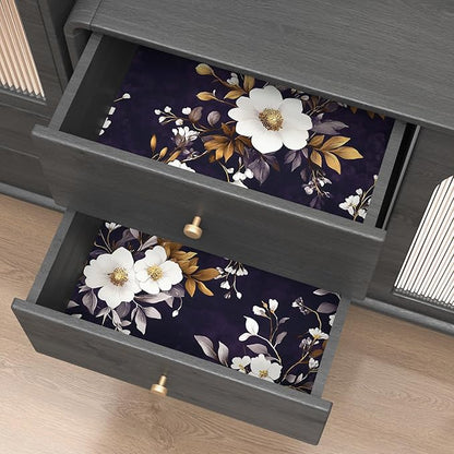 Vintage Floral Wallpaper Peel and Stick Purple White Flowers Contact Paper 17.5" x 118" Wall Paper Self Adhesive Vinyl Waterproof Removable for Kitchen Bathroom Shelves Cabinet Drawer Table Decor