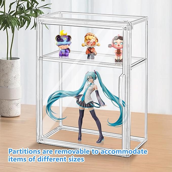 Montex Acrylic Display Case for Collectibles 3 Tier, Figure Display Case with 2 Movable Plates, Dustproof Showcase for Collectibles, Clear Display Case for Figures(4 Pack)