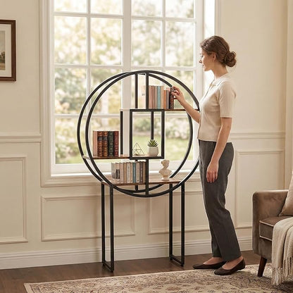 OFFICEROO Round Etagere Bookshelf 4ft 3in – Modern Asian Inspiration Circular Bookcase Shelf, Tall Circle Bookshelf & Round Shelf Standing for Living Room Display