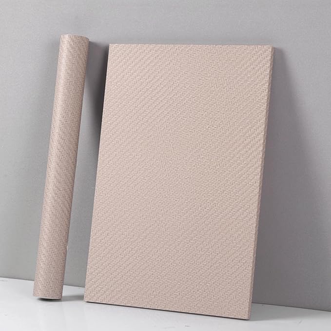 Haimin Fabric Wallpaper Textured Contact Paper (24in X 393in) Grasscloth Wallpaper Peel and Stick Faux Linen Wall Paper Waterproof Vinyl Self Adhesive (Light Brown-1)