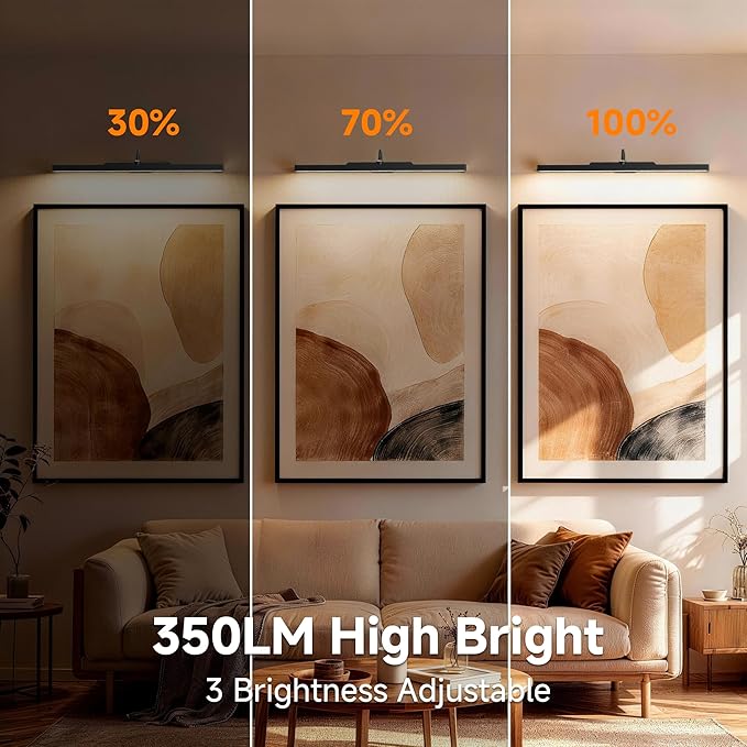 Gallery Picture Light Black,6000mAh Wireless Artwork Lighting,Rechargeable Battery Powered Remote Dimmable LED for Painting Display(24 in, 4 Pack)