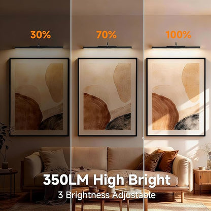 Picture Light for Wall Black, 6000mAh Rechargeable Battery Operated Gallery Lighting LED,Cordless Wireless Remote Dimmable Lighting for Art Frame(24 in, 2 Pack)