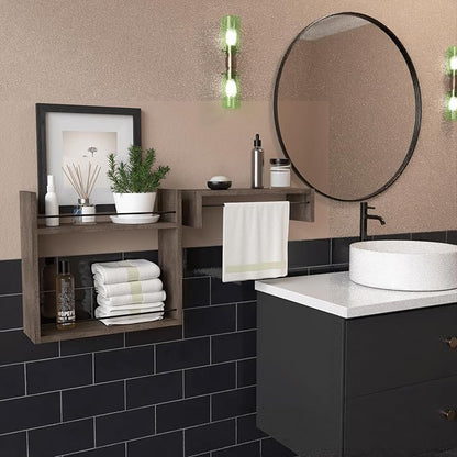 RICHER HOUSE Floating Shelves, Wall Shelves Above Toilet Wall Storage, Wall Mounted Bathroom Shelves with Towel Bar, Shelves for Bedroom, Kitchen, Vanity Shelves Room Decor Wall Cabinet - Brown