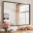 40x30 Inch Black Metal Framed Wall Mirror for Wall, Matte Black Rectangle Mirror, Bathroom Vanity Mirror with Square Corner, Shatterproof, Anti-Rust (Horizontal/Vertical)