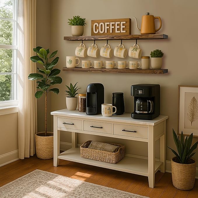 BGMG Wood Floating Shelves for Wall 60 inch Set of 2,Dark Walnut Floating Shelves,Solid Wood Wall Mount Shelves for Living Room Bedroom Kitchen Farmhouse 60x 6.7 x1.75 inch