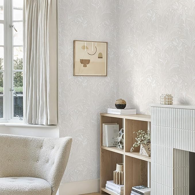 Peel and Stick Wallpaper Boho Contact Paper Beige Neutral Leaf Wall Paper Modern Self Adhesive Removable Wallpaper for Bedroom Living Room Waterproof Vinyl Roll 17.3"x197"