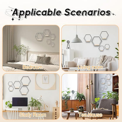 Wall Mounted Hexagonal Floating Shelves Black Set of 5 in Different Sizes, Modern Metal Shelf, Simple Wood Partition Storage Shelves, Decor Rack for Bedroom, Living Room, Kitchen and Office