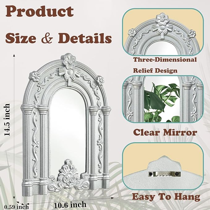 ZEXUIRU 2PCS Arched Window Wall Mirror,Rustic Farmhouse Home Decor, Wood Framed Accent Mirror for Living Room,Bathroom,Bedroom,Kitchen,14.5x10.6 Inches