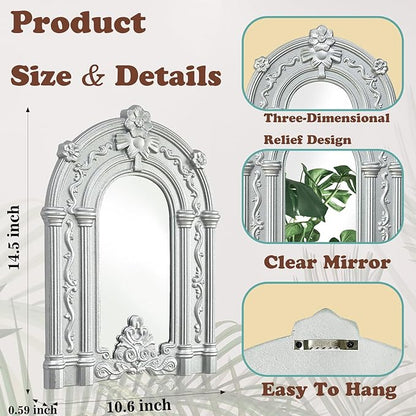 ZEXUIRU 2PCS Arched Window Wall Mirror,Rustic Farmhouse Home Decor, Wood Framed Accent Mirror for Living Room,Bathroom,Bedroom,Kitchen,14.5x10.6 Inches