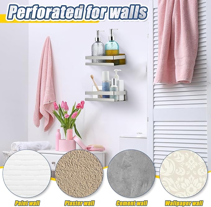 Lallisa 2 Pieces Stainless Steel Shelf Bathroom Shower Floating Shelves Wall Mounted Shower Caddy Basket Shelf Storage Organizer Shelves for Bathroom, Kitchen, Living Room (7.87 Inches/ 20 cm,Silver)