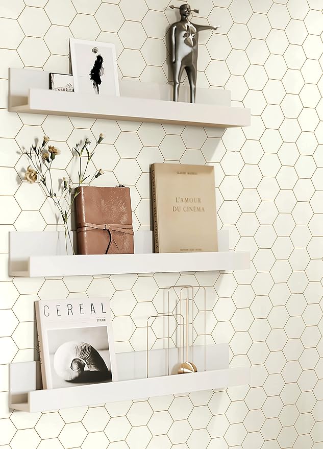 Geometric Peel and Stick Wallpaper Hexagon Modern Wallpaper 17.3”×393” Self-Adhesive Contact Paper Decorative Shelf Drawer Liner Roll Waterproof
