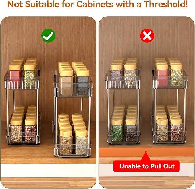 2 Pack Pull Out Spice Rack Organizer for Cabinet, 2 Tier Slide Out Spice Racks Organizer, Spice Cabinet Organizers, Cabinet Size Need:12'' High x 11'' Deep x 5'' Wide, Clear Acrylic