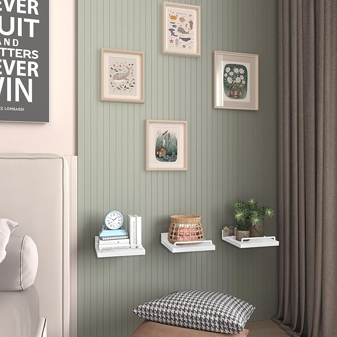 Small Floating Shelf, 6 X 6 Inches Farmhouse Wall Shelves for Living Room, Bedroom, Picture Frames, Plants, Kitchen, Set of 3 (White)