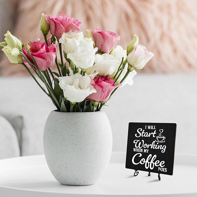 Coffee Sign Desk Decor, I Will Start Working When My Coffee Does Sign With Iron Stand, Wood Plaque For Farmhouse Home Kitchen Cafe Bar -05