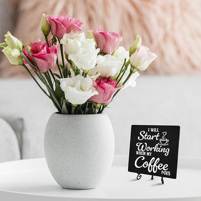 Coffee Sign Desk Decor, I Will Start Working When My Coffee Does Sign With Iron Stand, Wood Plaque For Farmhouse Home Kitchen Cafe Bar -05
