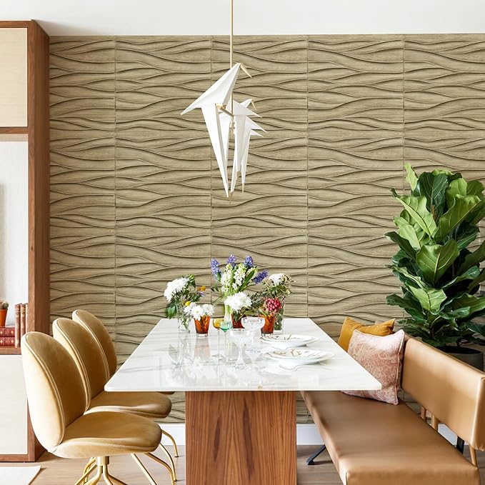 STICKGOO 3D Wall Panels for Interior Wall Decor, Wood 3D Textured Wall Decor Panels, Natural Oak Wave Design Accent Wall Panels for Living Room, Office