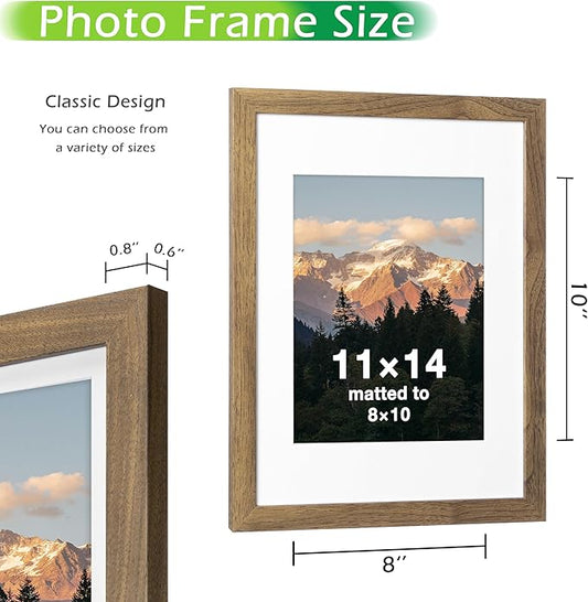 FrameWorks 2-Pack, 11x14 Matted to 8x10 Picture Frame, Dark Oak – Classic Wooden Photo Frame with Tempered Glass, Modern Matte Finish for Prints, Posters, Certificates & Wall Decor – Gallery-Ready