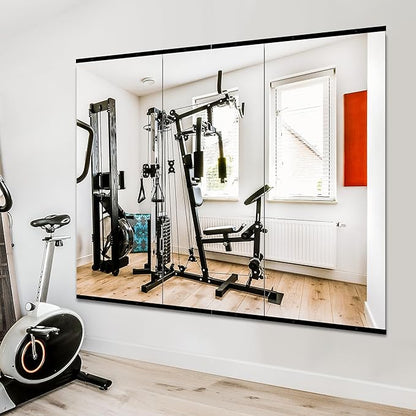 Home Gym Mirror for Wall,48x24x3PCS Full Length,Glass Frameless Body Large Mirror for Home Gym,Workout,Bedroom,Garage(Black)