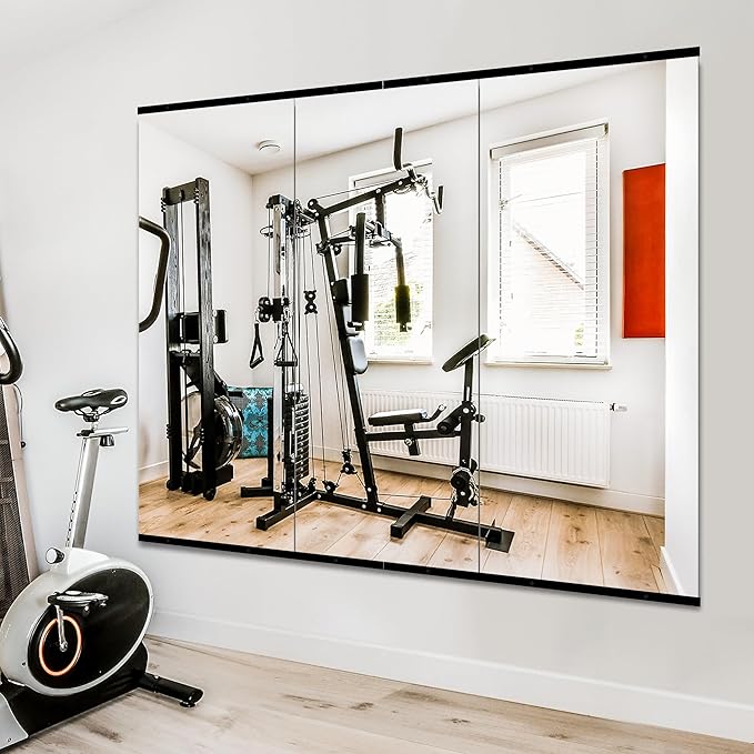 Home Gym Mirror for Wall,48x24x3PCS Full Length,Glass Frameless Body Large Mirror for Home Gym,Workout,Bedroom,Garage(Black)
