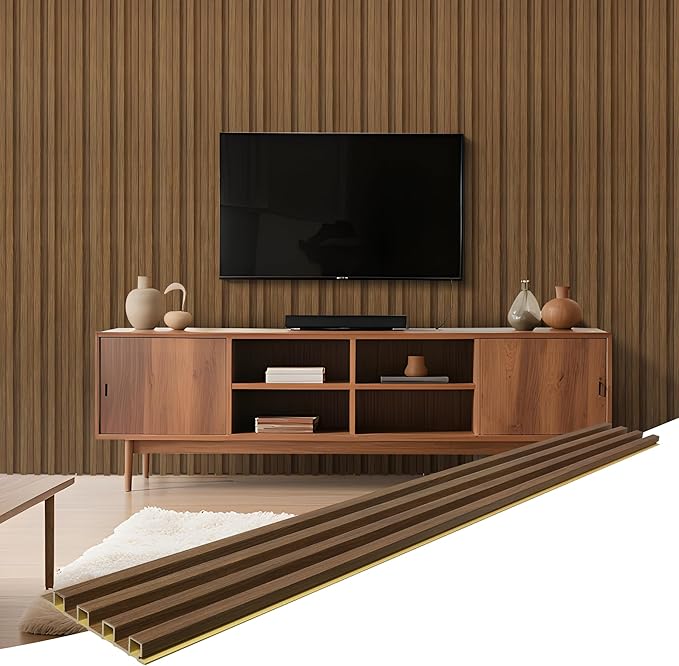 WPC Slat Wall Panels, 16 Packs 54 x 6 Inch 3D Wall Panels for Interior Wall Decor, Fluted Accent Wall Paneling for Living Room TV Background Study Room Office Spaces Bedroom, Taupe