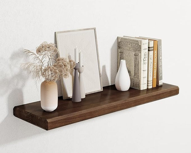 Axeman 30Inch Natural Wood Floating Shelves for Wall|Rustic Wooden Shelves for Bedroom Kitchen Bathroom|Storage Shelf with Invisible Bracket for Wall Mounted|Set of 1|Walnut Color
