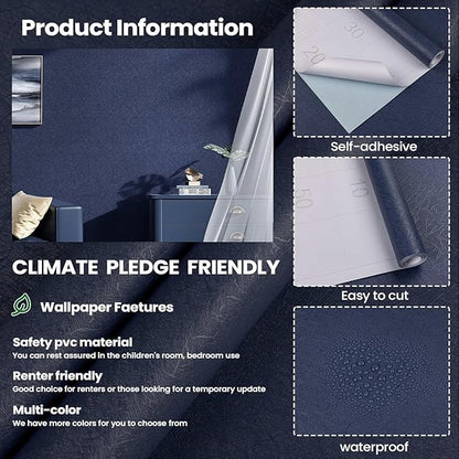 Dark Blue Peel and Stick Wallpaper - Removable Waterproof Self Adhesive Contact Paper - Silk Boys Wall Covering Poster Board - Kitchen Countertop Vinyl Wrap for Bathroom Cabinet 15.7" x 984.2"