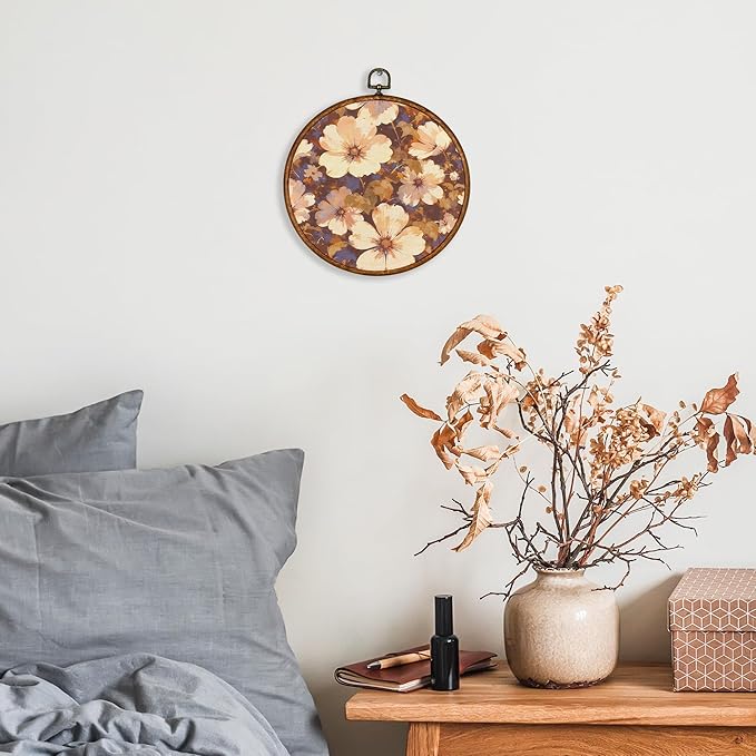KSDUT Aesthetic White Flower Wall Art Decor - Botanical Neutral Mid Century Modern Wall Art Canvas Frame Hanging Prints, Vintage Landscape Round Wall Art Decor for Home Decorations 10