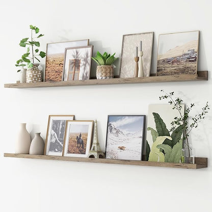 Picture Ledge Shelf, Floating Shelves Set of 2, 56 Inches Long Large Nursery Book Shelves for Toys Storage, Kids Bookshelf Wall Mounted for Living Room Bedroom Decor Books Photo Frames,Grey