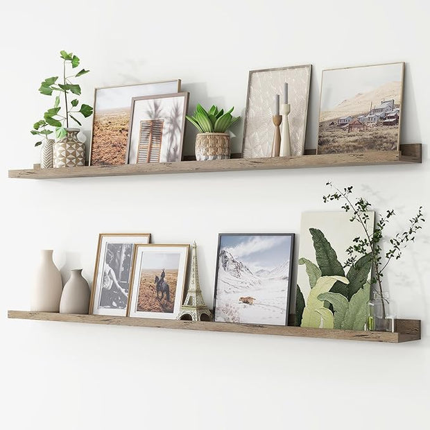 Picture Ledge Shelf, Floating Shelves Set of 2, 56 Inches Long Large Nursery Book Shelves for Toys Storage, Kids Bookshelf Wall Mounted for Living Room Bedroom Decor Books Photo Frames,Grey