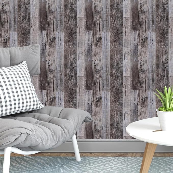 Yun-aeon Gray Wood Peel and Stick Wallpaper 17.3