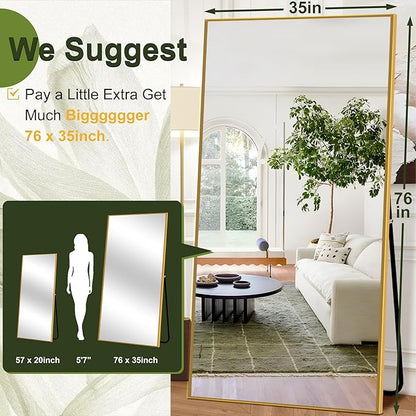NicBex Oversized Full-Body Mirror, Large Full Length Mirror with Stand, 76"x35" Aluminum Alloy Frame Oversized Floor Mirror, Gold - Free Standing, Leaning Against Wall or Wall-Mounted