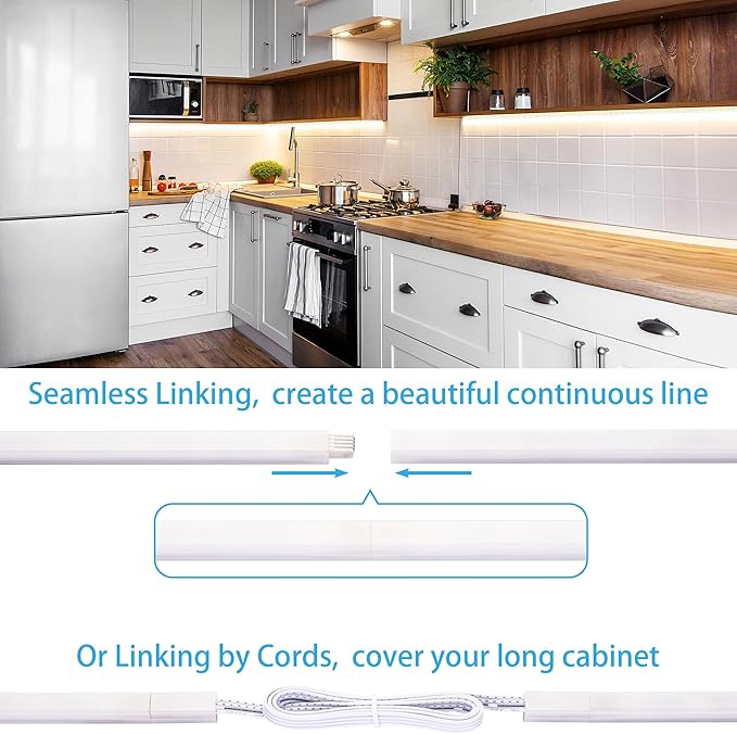 Under Cabinet Lights, Plug in, Seamlessly Linkable 12 Inch, 6 Bars+Switch+Extensions, Under Counter Lighting for Kitchen, Closet, Gun Safe, Shelf, Display Case, LED 5000k Daylight