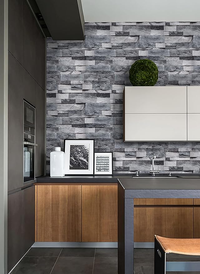 Timeet Grey Brick Wallpaper Peel and Stick Stone Wall Paper 17.7”X 118”Self Adhesive Removable Vintage Brick Contact Paper Faux Textured Wallpaper Home Decoration