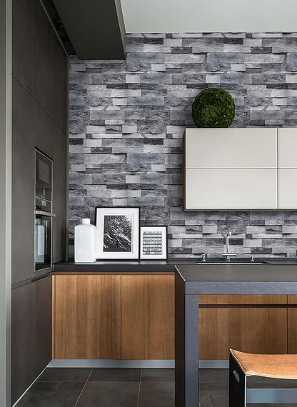 Timeet Grey Brick Wallpaper Peel and Stick Stone Wall Paper 17.7”X 118”Self Adhesive Removable Vintage Brick Contact Paper Faux Textured Wallpaper Home Decoration