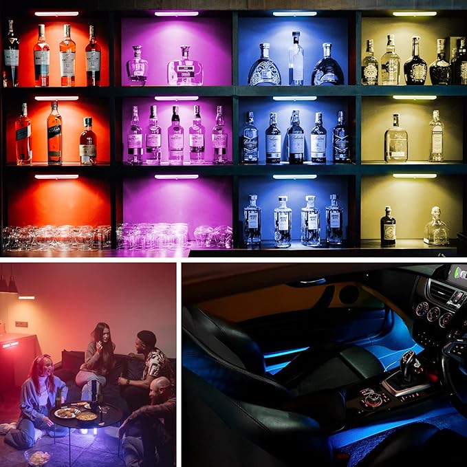 Remote Control RGB Lights Under Cabinet Lighting Rechargeable, 48-LED Wireless Kitchen Counter Lights Closet Light RGB Bar Perfect for Indoor Pantry Display Shelf Hallway 1 Pack, 15 Color Changing