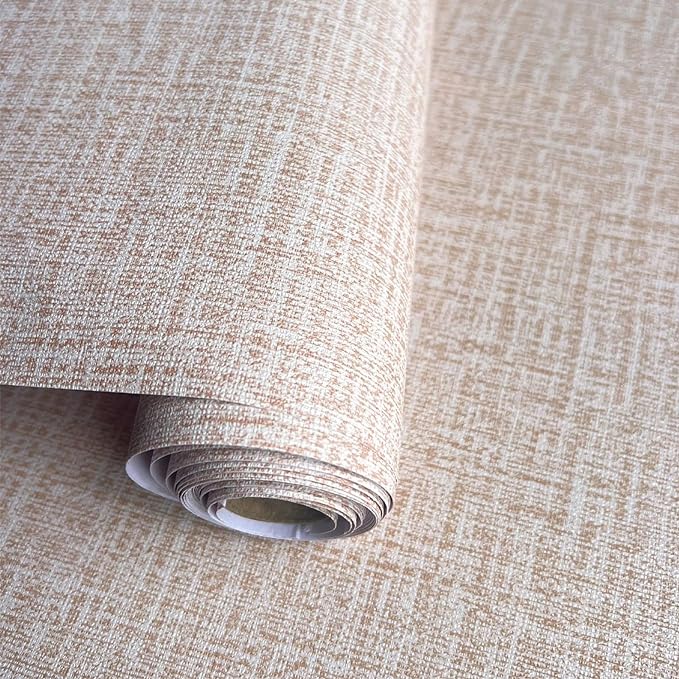 Yancorp 24"x394"/32.8' Textured Fabric Peel and Stick Wallpaper - Faux Grasscloth, Self-Adhesive, Linen, Removable for Cabinets - Khaki