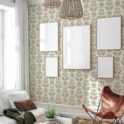 Wudnaye Floral Peel and Stick Wallpaper Vintage Tulip Floral Wallpaper 17.7in×590.4in Flower Farmhouse Contact Paper Peel and Stick Neutral Self Adhesive Removable Vinyl Wall Paper for Kitchen Bedroom