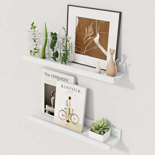 Axeman Floating Shelves | Picture Ledge Shelf Set of 2 | White Wall Shelves with Lip | White Picture Shelf for Wall with Ledge | Photo Ledges 16 Inch