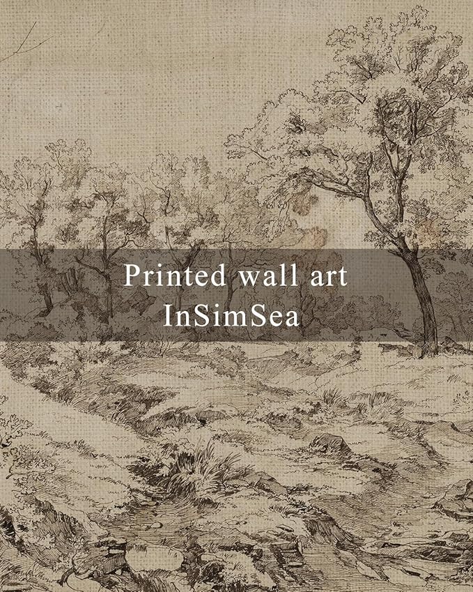 InSimSea Framed Canvas Print Art, Vintage Sketch Landscape Painting, Rustic Farmhouse Cottage Decor for Hallway Wall Floating Shelf Desk Vanity Fireplace,10x8 in, Neutral Tones