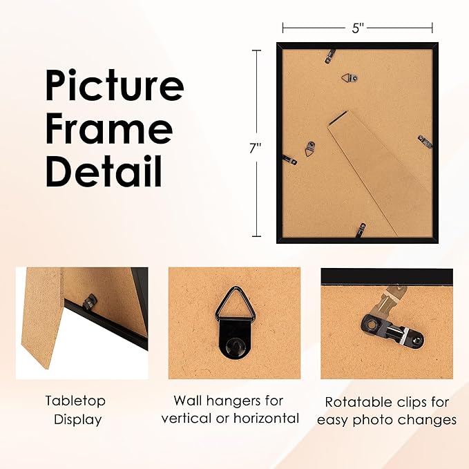 FIXSMITH 5x7 Picture Frame, Black Photo Frame with HD Plexiglass, Display Pictures 4x6 with Mat or 5x7 Without Mat Multi Picture Frames Collage for Tabletop or Wall Display, 2 Pack