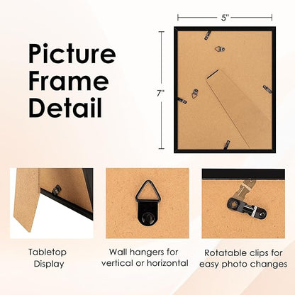 FIXSMITH 5x7 Picture Frame, Black Photo Frame with HD Plexiglass, Display Pictures 4x6 with Mat or 5x7 Without Mat Multi Picture Frames Collage for Tabletop or Wall Display, 2 Pack